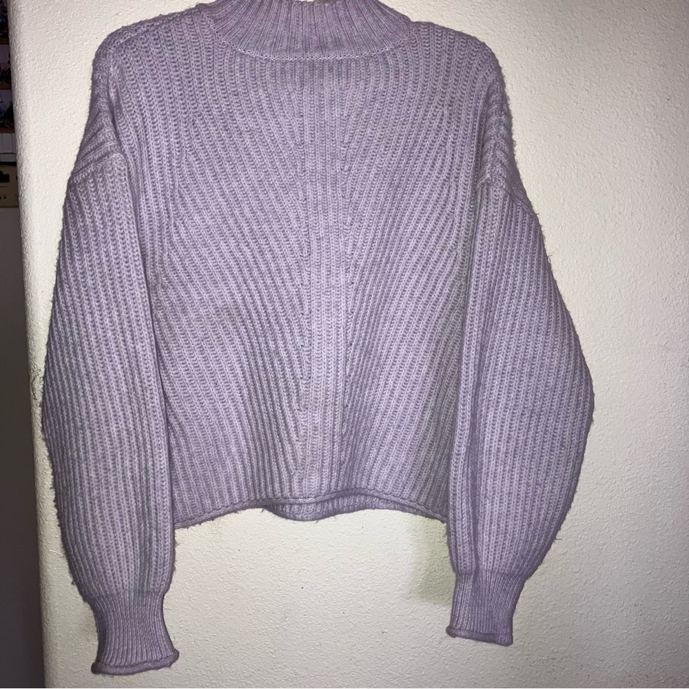 SO Lavender Crop Cowl Neck Sweater Cozy‎ Knit Design